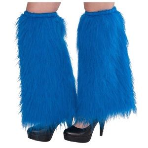 Blue plush fuzzy furry leg warmers last pair!